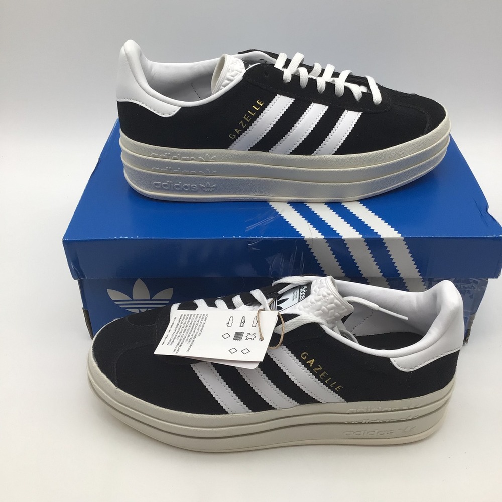 Adidas Gazelle Bold Black White Platform Suede Sneakers HQ6912 Womens Size 7 NEW